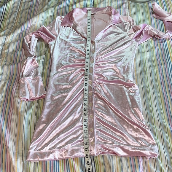 Free People Blush‎ Pink Romantic Button Front Velvet Mini Dress S - Picture 7 of 9